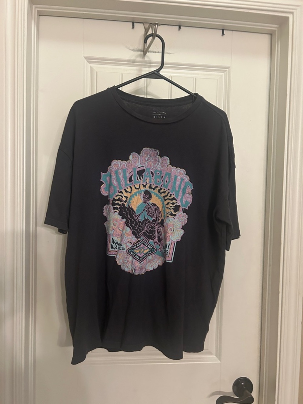 Billabong Black Tee with Pastel Surf Skull Graphic